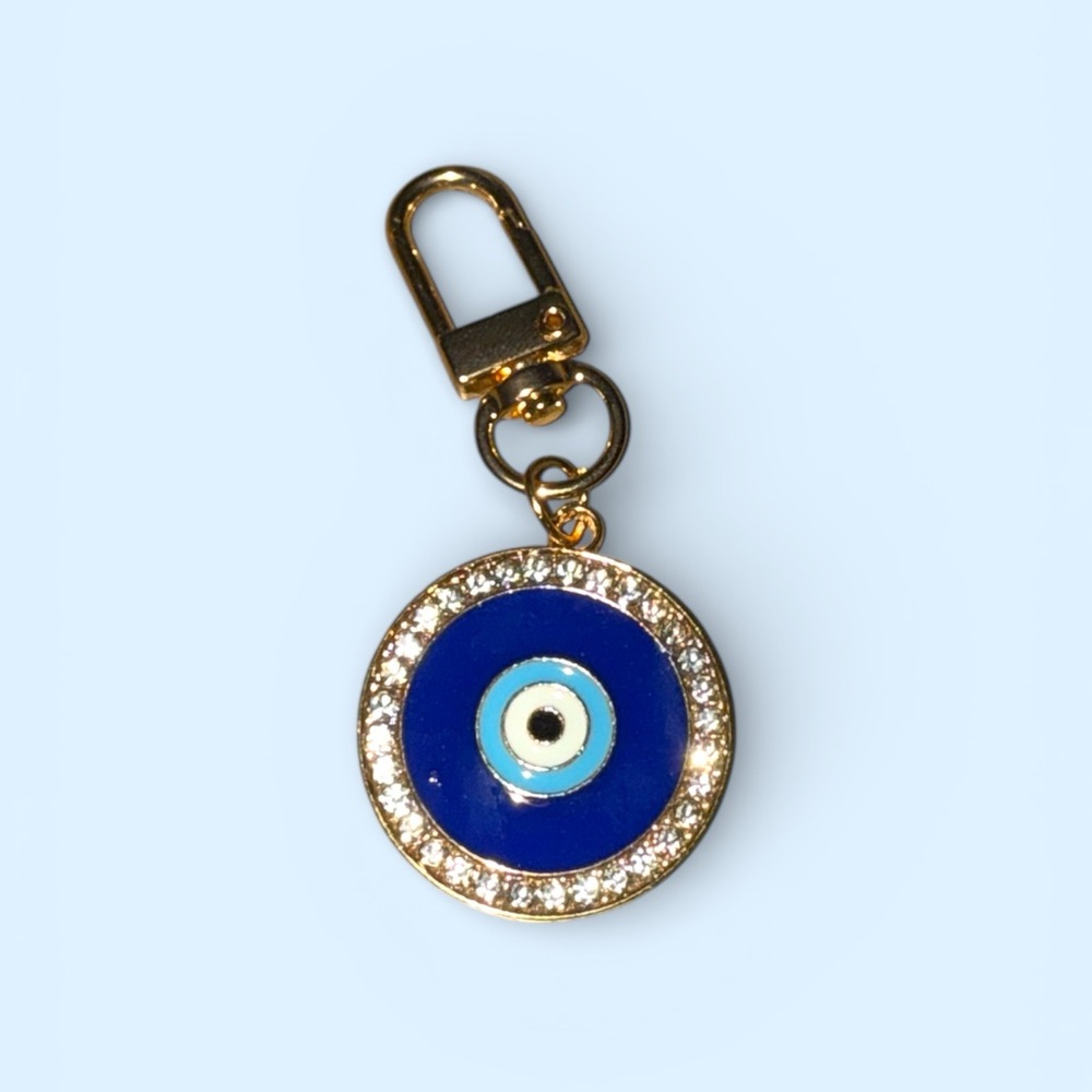 Blue Evil Eye in Gold Tone Zipper Pull